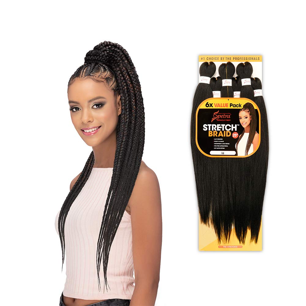 Amore Mio, Spetra Fibre, Pre-Stretched EZ Ready Braid 6X Value Pack Stretch Braid 25" (Colour 1B-Nearly Black)