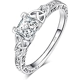 JewelryPalace Vintage Celtic Knot Princess Cut 1.2ct Cubic Zirconia Solitaire Engagement Rings for Women
