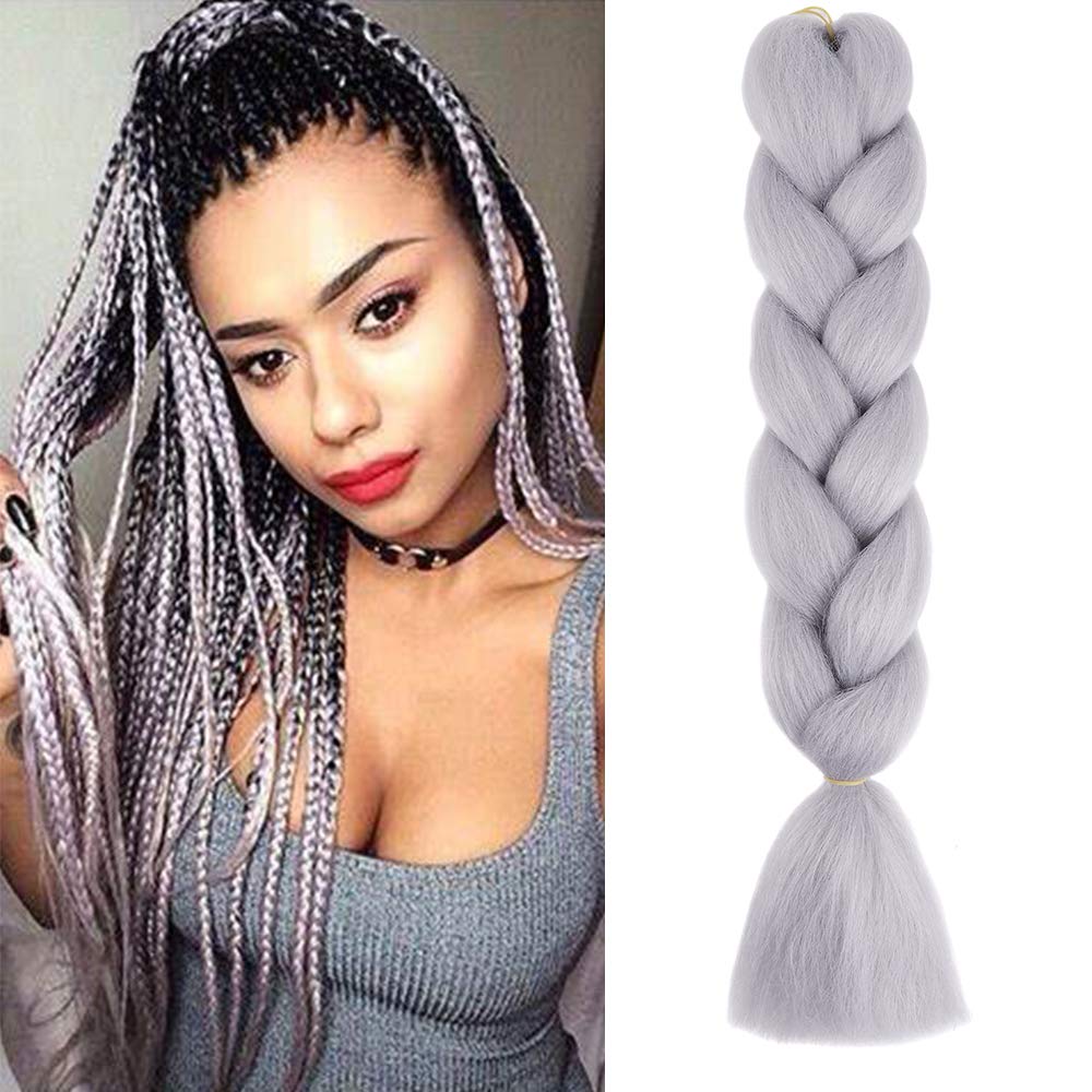 24" Braiding Hair Extension Jumbo Braids Synthetic Crochet Hair Afro Box Braid Heat Resistent (Light Gray)