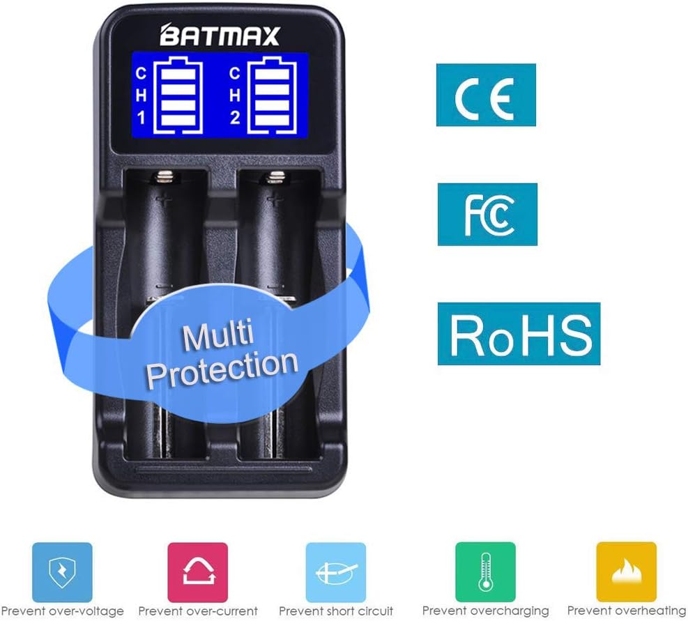 Batmax LCD Universal Intelligent USB Dual Battery Charger for Li-ion/Ni-MH/Ni-Cd 18650 18490 18350 17670 17500 16340(RCR123) 14500 A AA AAA AAAA Rechargeable Batteries: Home Audio & Theater