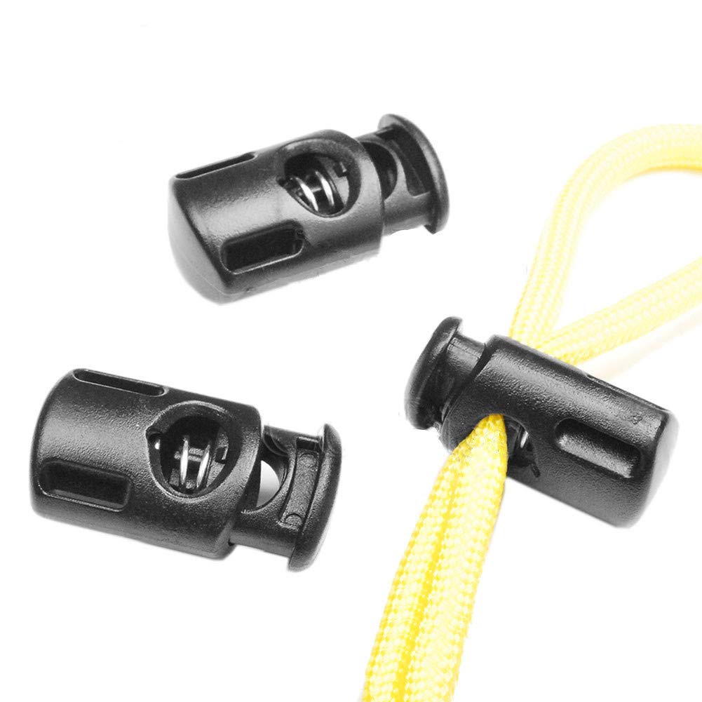 Symphonyw Cord Locks, 50 Pcs Plastic Black Cord Locks End Spring Stop Toggle Stoppers for Drawstrings, Shoelaces, Bags, Clothing (Black A)