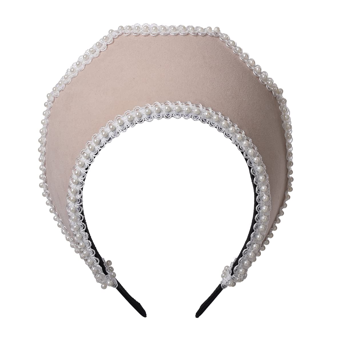 BPURB Renaissance Medieval Tudor Queen Headpiece for Women Anne Boleyn Headband Elizabethan Royal Coronet Hood Tiara Hat (Beige)