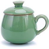 Amoysanli Ceramic Cup Coffee Cup Mug Water Mug, Porcelain Tea Cup Drinkware With Lid for Office and Home (Olive Green(Ice Crack))