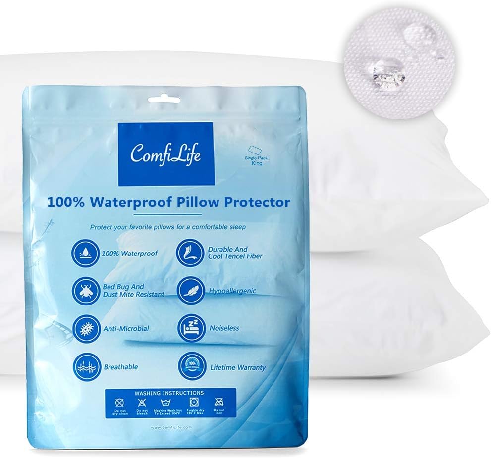 ComfiLife 100% Waterproof Pillow Protectors – Allergy Relief Pillow Cases – Hypoallergenic Zippered Pillow Covers for Bed Pillows – (Set of 2, Standard): Home & Kitchen
