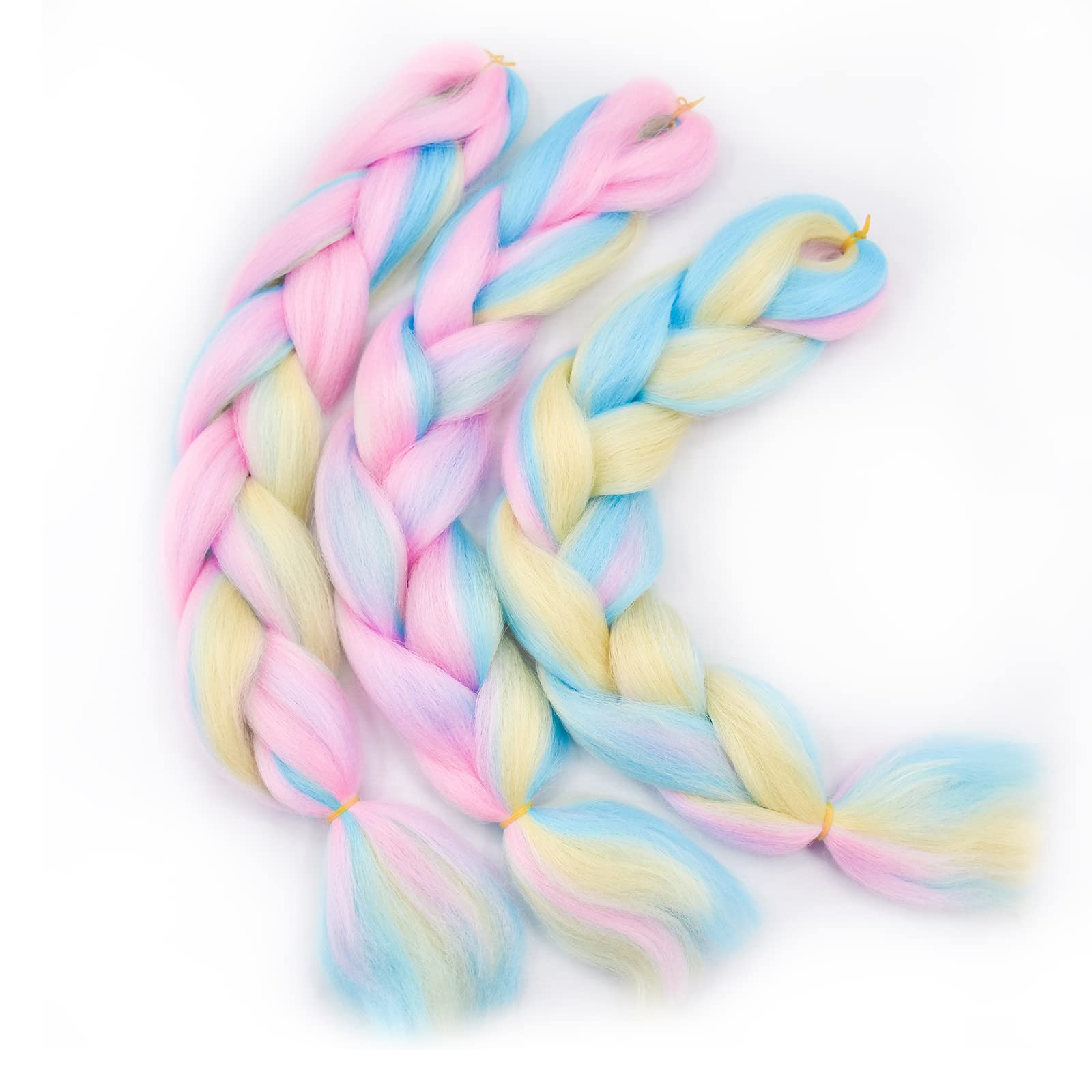 WoWCFyyds 24'' Jumbo Braiding Hair Extensions Mix Color Ombre Jumbo Braids Extensions Hair 3Packs Kanekalon Hair Afro Box Braids Coloured Hair Extensions for Braiding(Sky Blue+613+Light Pink) — image 1