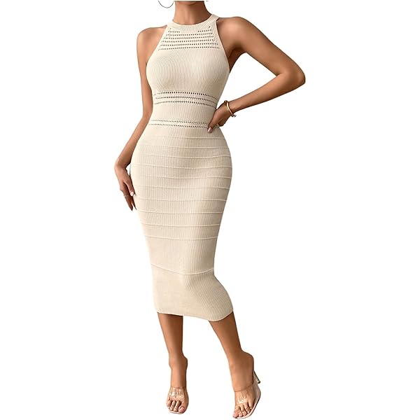 Amazon.com: GORGLITTER Women's Crochet Dress Halter Backless Bodycon Deep V  Neck Long Knit Maxi Dresses Summer Beach Outfits 2026 Green X-Small :  Clothing, Shoes & Jewelry