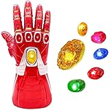 LED Light Up Infinity Gauntlet Iron Man Gloves with Removable Magnet Infinity Stones Batteries - Red Adults K.ids