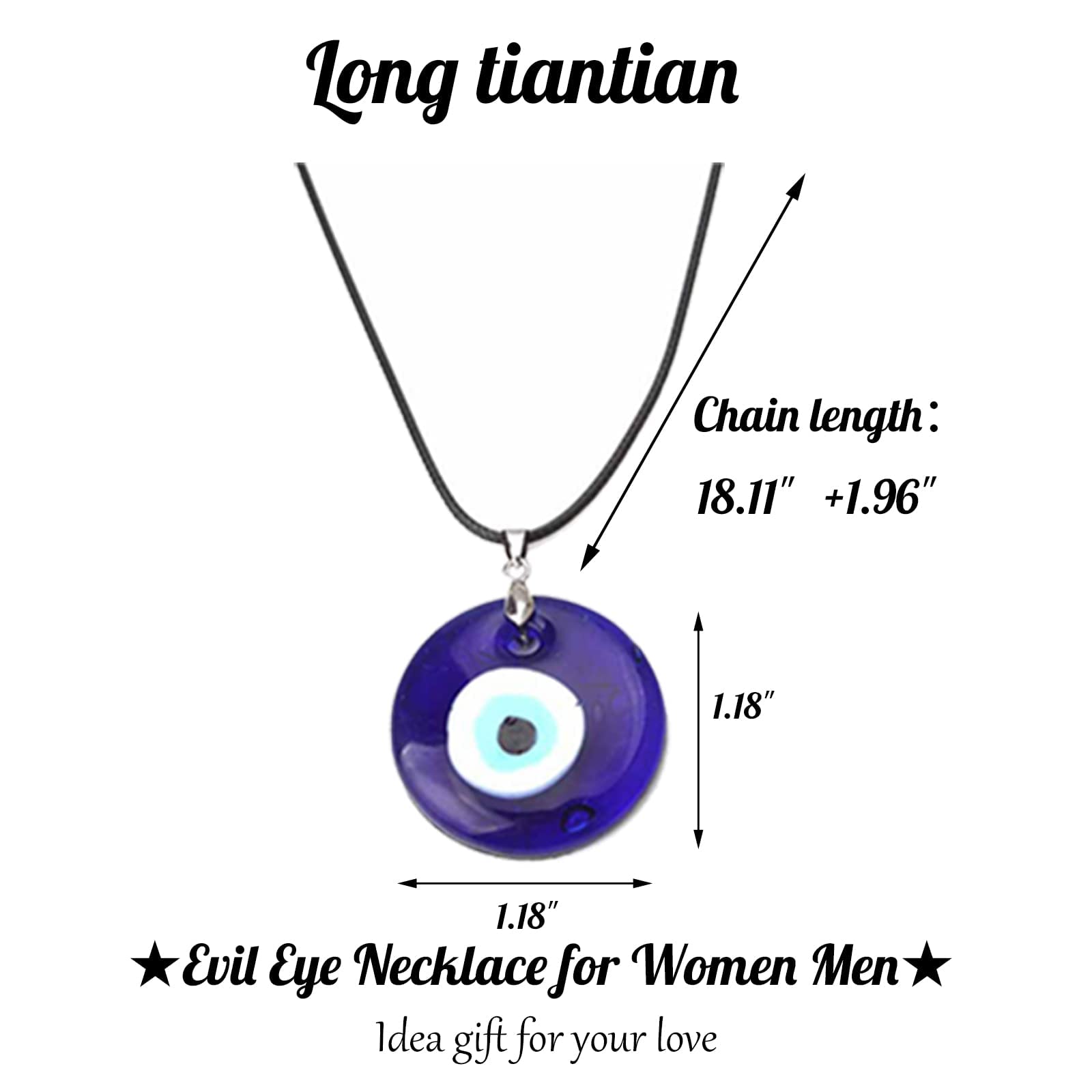 Long tiantian Evil Eye Necklace for Women Evil Eye Pendant Protection Necklaces for Men Leather Rope Glass Inspirational Jewelry Lucky Amulet Necklace Trendy Gifts for Friends