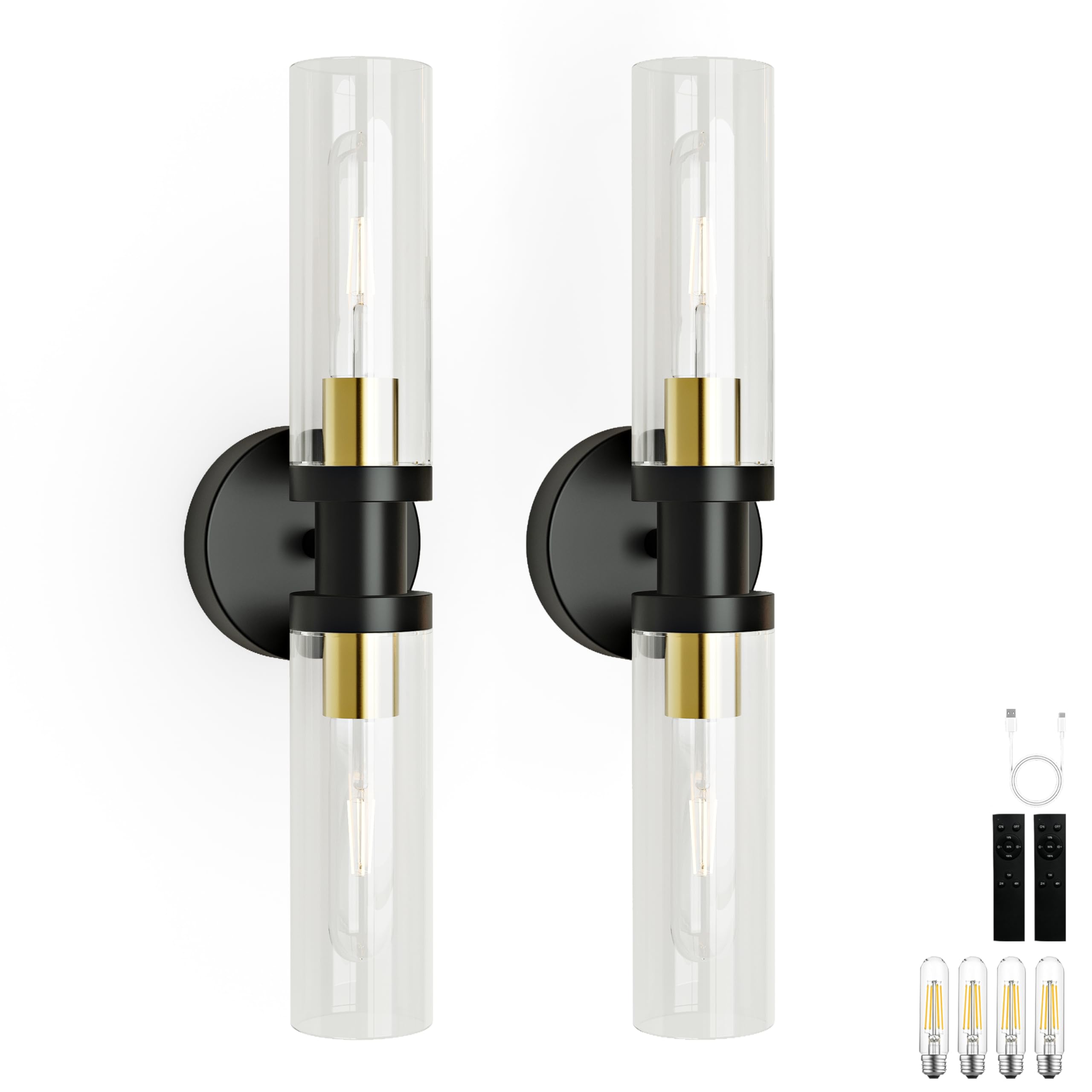 Photo 1 of Wireless Wall Sconces with Remote Control, Battery Operated Wall Sconce Set of 2 with Timer, Black Gold Rechargeable Dimmable Wall Light for Living Room Bedroom Bathroom Hallway Entryway 3000K
