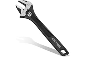 HAUTMEC 6 inch Adjustable Wrench Extra Wide Jaw Black Finish Adjustable Wrenches Drop-Forged CR-V Steel Metric & SAE Scales for Home Garage Workshop DIY