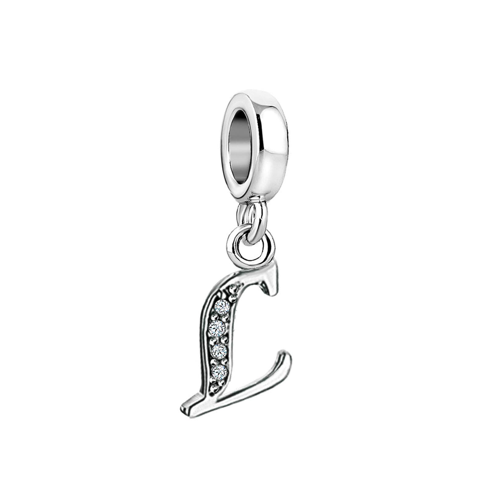 L Initial Sparkling Letter Charm fits Pandora Charms Bracelets Name Alphabet Christmas Birthday Jewellery Gift for Women Daughter Granddaughter Sister Friendship