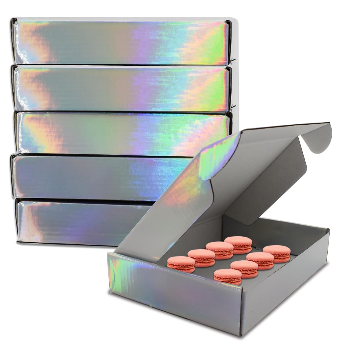 Photo 1 of 10 Pcs Shipping Boxes for Small Business 7.9 * 5.5 * 1.6 Inches Iridescent Paper Gift Boxes with Lids Corrugated Cardboard Mailer Boxes for Shipping, Packaging, Storage