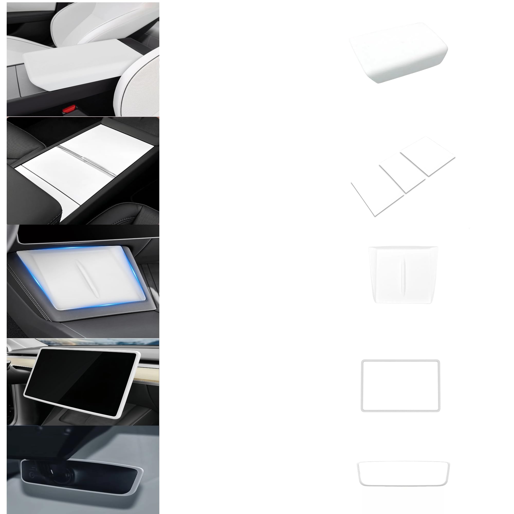 Photo 1 of frani Center Console Cover 5Pcs Set for Tesla Model 3 2024-2026 Highland and Model Y Juniper 2025,Tesla Interior Center Console Cover Decor Accessories White
