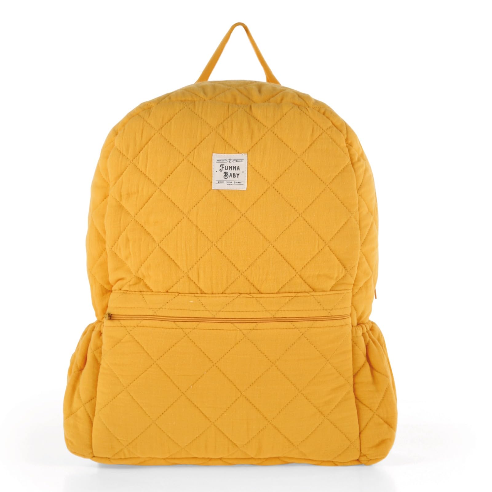 FunnaBaby Muslin Diaper Bag, Backpack, 100% Cotton, Hospital Bag, Ultralight Breathable Waterproof Multifunctional Travel Backpack, Large Capacity, Marigold, 35 x 42 x 4cm