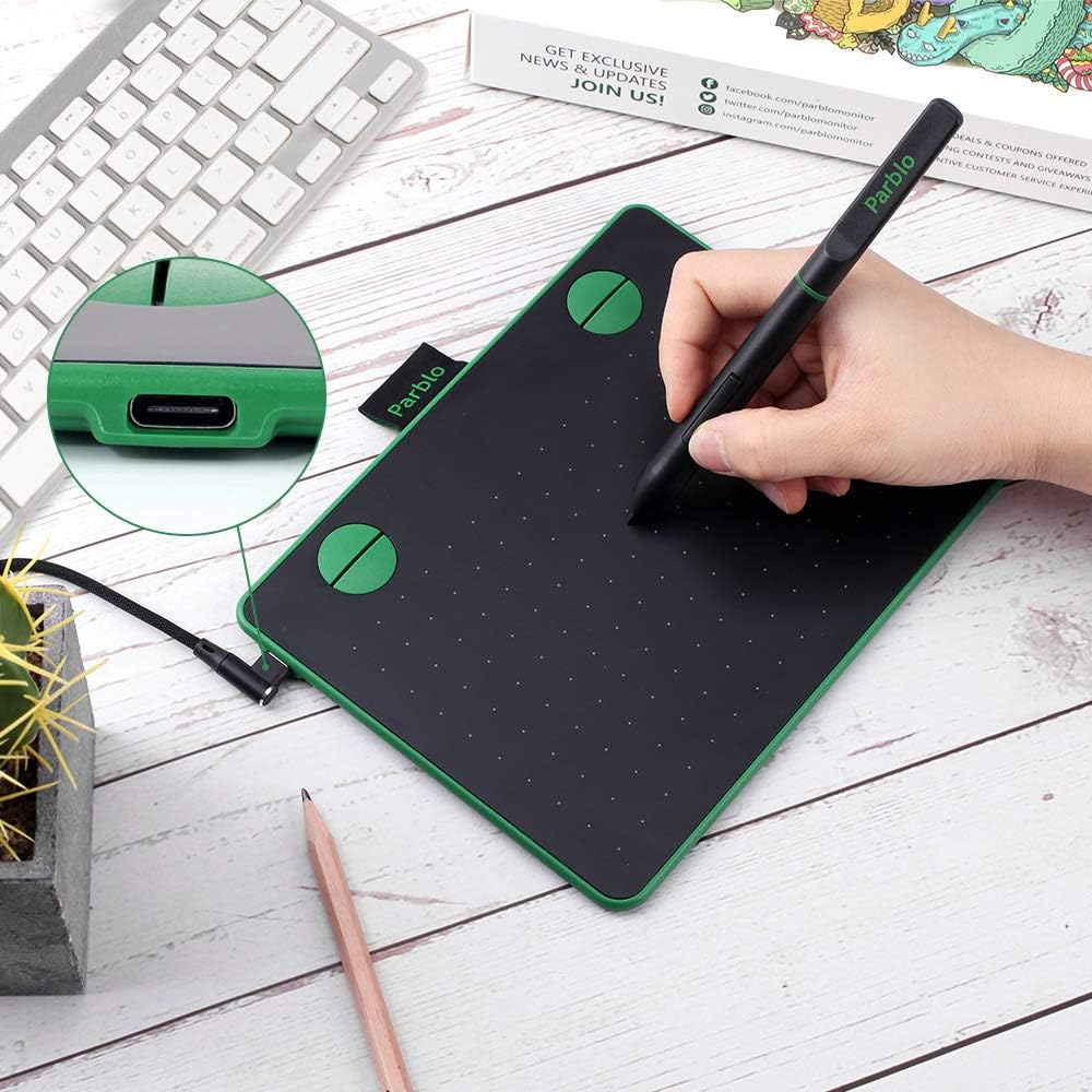 Parblo A640 Drawing Tablet with 8192 Levels Battery-Free Stylus Pen, 7.2 x 5.9 Inches Graphic Drawing Tablet for Digital Art Works, Drawing, Sketch, Design, Paint (Green): Computers & Accessories