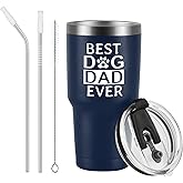 Qtencas Dad Gifts, Best Dog Dad Ever Stainless Steel Insulated Travel Tumbler, Fathers Day Gift for Dad to be New Dad Father Papa from Daughter Sons, Dog Dad Gifts, Dad Christmas Gifts(30oz, Darkblue)