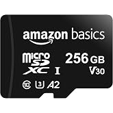 Amazon Basics microSDXC Memory Card with Full Size Adapter, A2, U3, Read Speed up to 100 MB/s, 256GB, Black