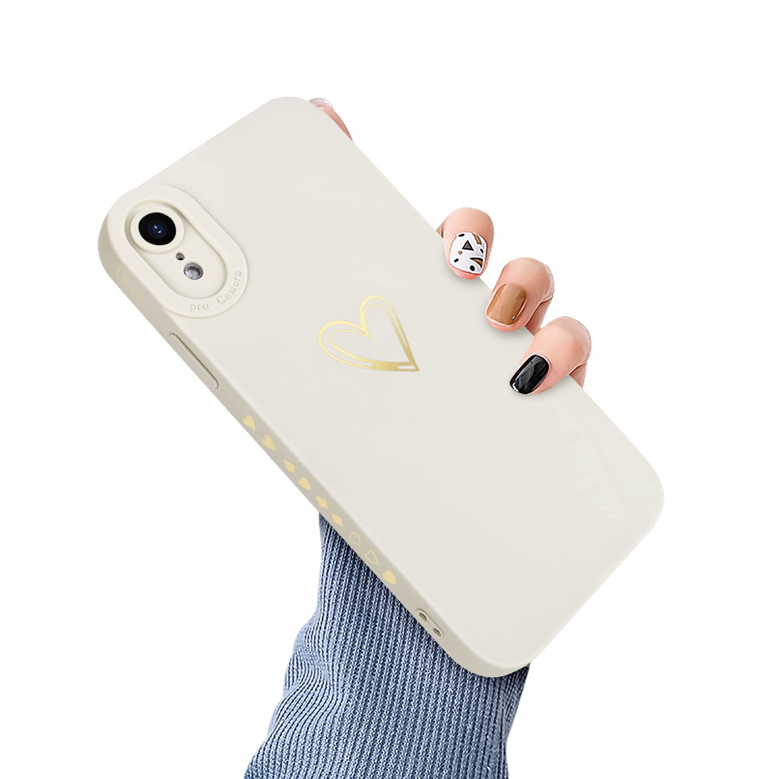 Newseego Case Compatible with iPhone XR, Soft Liquid Silicone Bronzing Love- heart iPhone XR Case Cute Love-heart frame All-inclusive Lens Flexible Shockproof Protective Case for iPhone XR