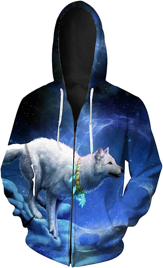 3D White Wolf Hoodies Autumn Printed Hoodie Top Fitness Tracksuit with Zippers