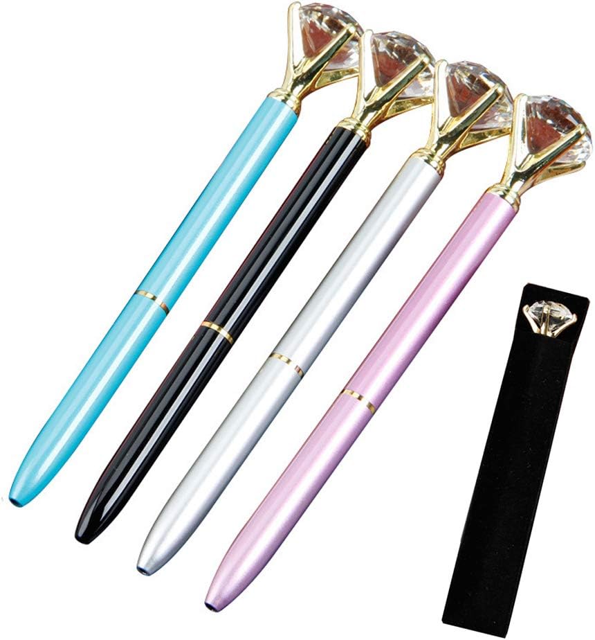 Ball Pens with Glass Diamond on Top,4 Pcs Solid Color Metal Ballpoint Pen,Novelty Office Supplies or Gift for Women Girlfriend Daughter Girls Birthday Christmas Party Bag Filler