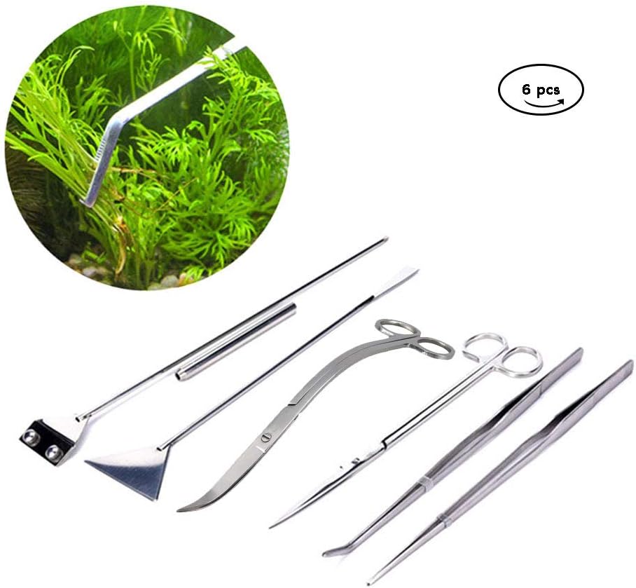 NANANA 6 in 1 Aquarium Plant Tool Kit Straight & Wave Scissors, Substrate Spatula, Algae Knife, Aquatic Plant Tools Set with Case for Fish and Aquatic Plants Trim Aquascaping