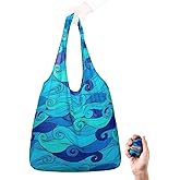 Nanobag Ultralight Foldable Tote for Women & Men, Reusable Grocery & Travel Bag, Packable Collapsible Compact Market Essential (Standard Blue Waves)