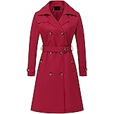 Chrisuno Women's Double Breasted Long Trench Coats Mid-Length Belted Overcoat Dress Jacket with Detachable Hood