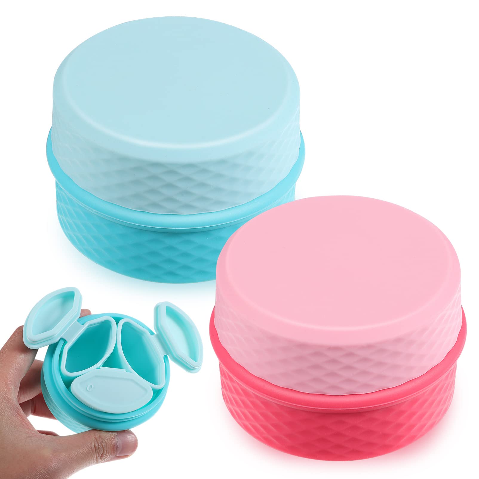 2 Pack Travel Containers for Toiletries, 3 Compartments Leak-proof Silicone Cream Jars Travel Size Organizer for Makeup Face Cream