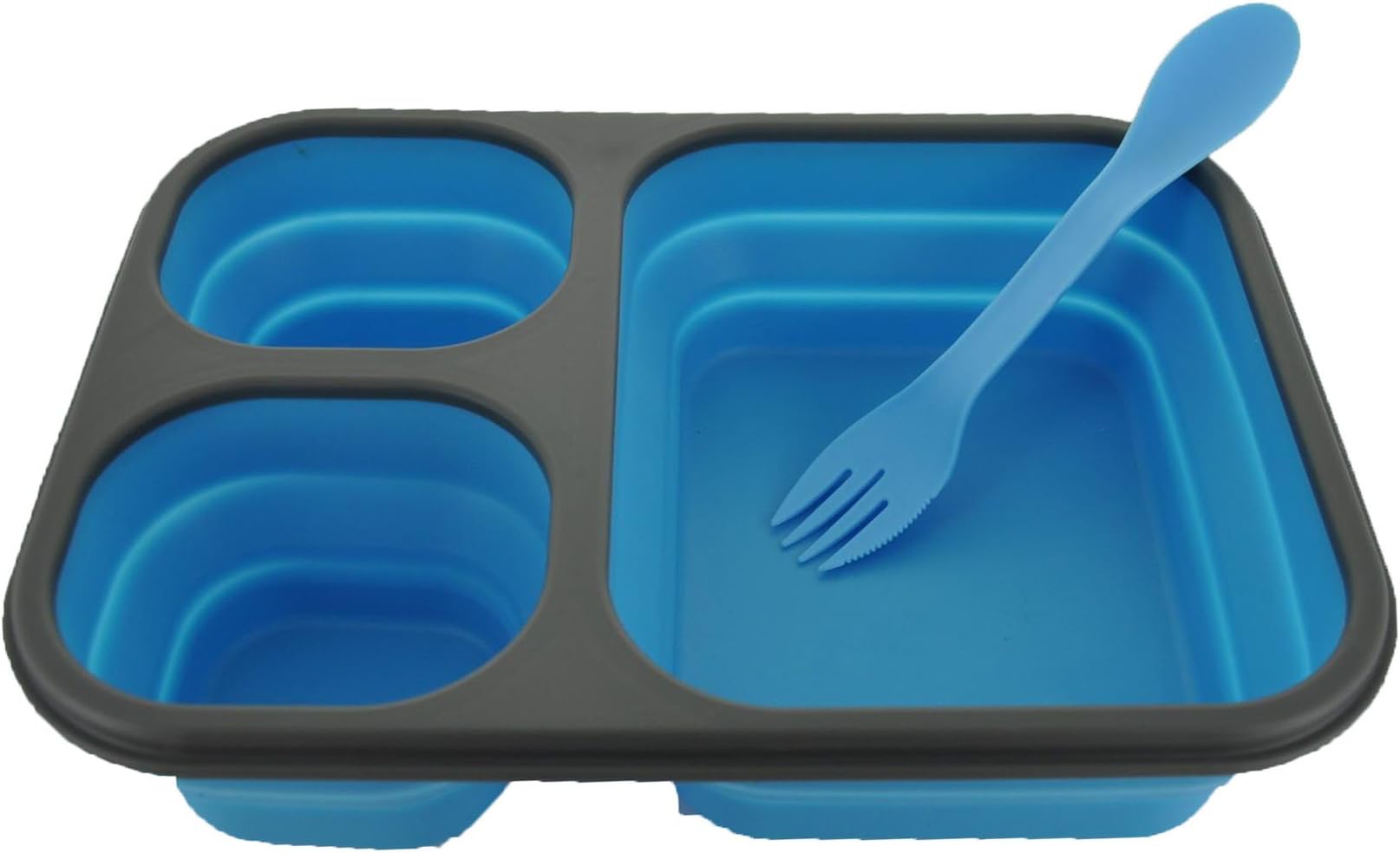 Mimo Style Silicone Collapsible Eco Lunch Box Set (3 Compartment, 10 x 7 Inches) (Blue)