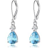 925 Sterling Silver Blue Topaz/Amethyst/Rainbow Quartz CZ Teardrop Leverback Earrings Drop Dangly Gemstone Earings Hypoallergenic Birthday Jewelry Gifts for Women