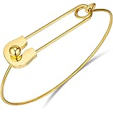 Medsor Safety Pin Hook Bangle Bracelet Classic 14K Gold Plated Stainless Steel Simple Love Safety Pins Bracelet Jewelry