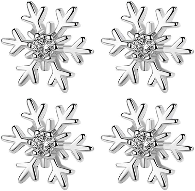 2 Pairs Fashion 10mm Silver Rhinestone Snowflake Winter Stud Earring Jewelry Xmas Gift