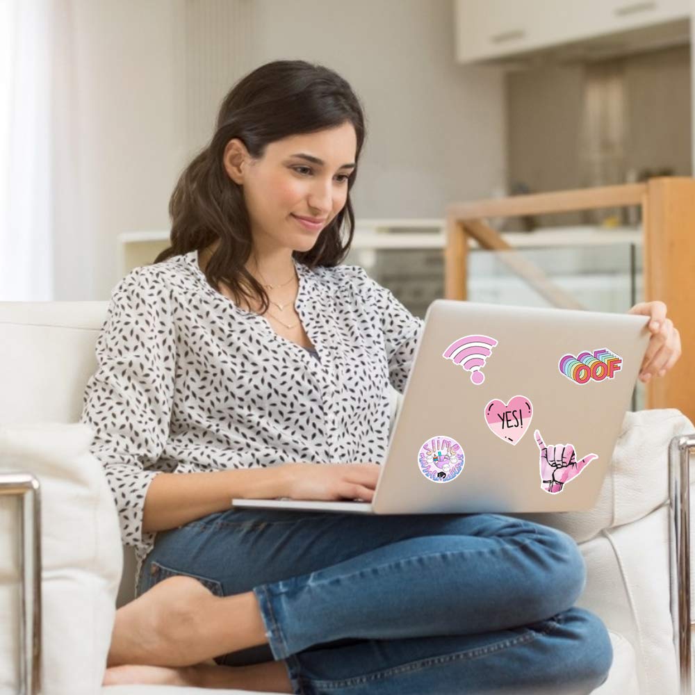 Sunvito Stickers for Water Bottles, 53 Pack Laptop Stickers for Guitar, Skateboard, Phone, Luggage, Cute Waterproof Stickers for Teens, Girls, Kids (Pink)