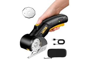 LKCTB Electric Cardboard Cutter Scissors with LED Light, 3000mAh Rechargeable Battery, Brushless Motor, Tungsten Steel Blade, Cuts Cloth, Leather, Carpet, Cable Cutter Black and yellow