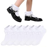 Topbuti 3 Pairs Baby Girl Eyelet Ruffle Lace Socks Frilly Princess Dress Crew Cotton Socks for Newborn Infant Toddler Girls
