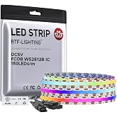 BTF-LIGHTING FCOB COB WS2812B IC RGB LED Strip DC5V 6.5FT 360LED 10mm IP30 | Individual Addressable UL Listed Dream Color High Density Tape Light For Decor(No Adapter or Controller)