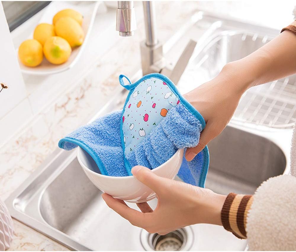 Tong Yue Candy Colors Soft Coral Velvet Towel Kitchen Bathroom Hanging Hand Towels,Pack of 4, Multicolour, 34 x 47 cm - Image 4