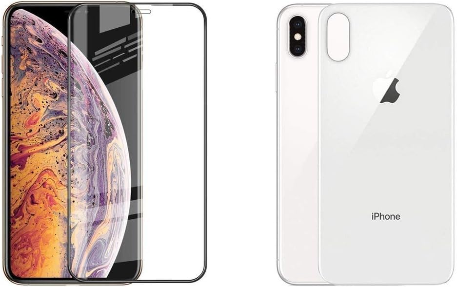 HoA full screen coverage fingerprint scratch protection front black and back rear white 6d tempered glass screen protector combo (except edges) for iPhone xs max 6.5 gorilla glass display xsmax