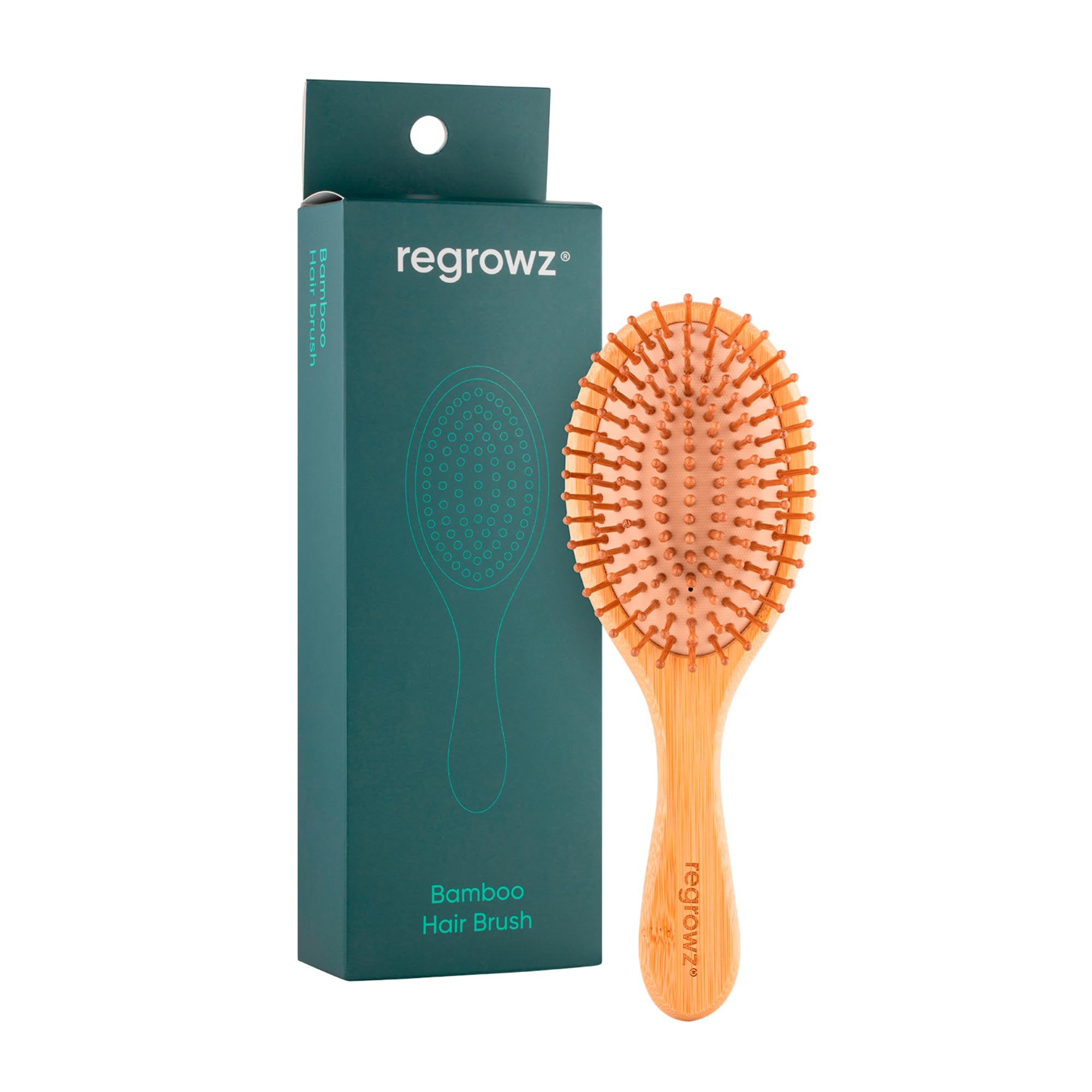 Bamboo Hair Brush by Regrowz – Detangles & Eliminates Knots – Wooden Brush for Thick & Thin Hair – Anti-Breakage with Round Natural Bristles - Versatile & Durable - Wooden Hair Brush For Women & Men