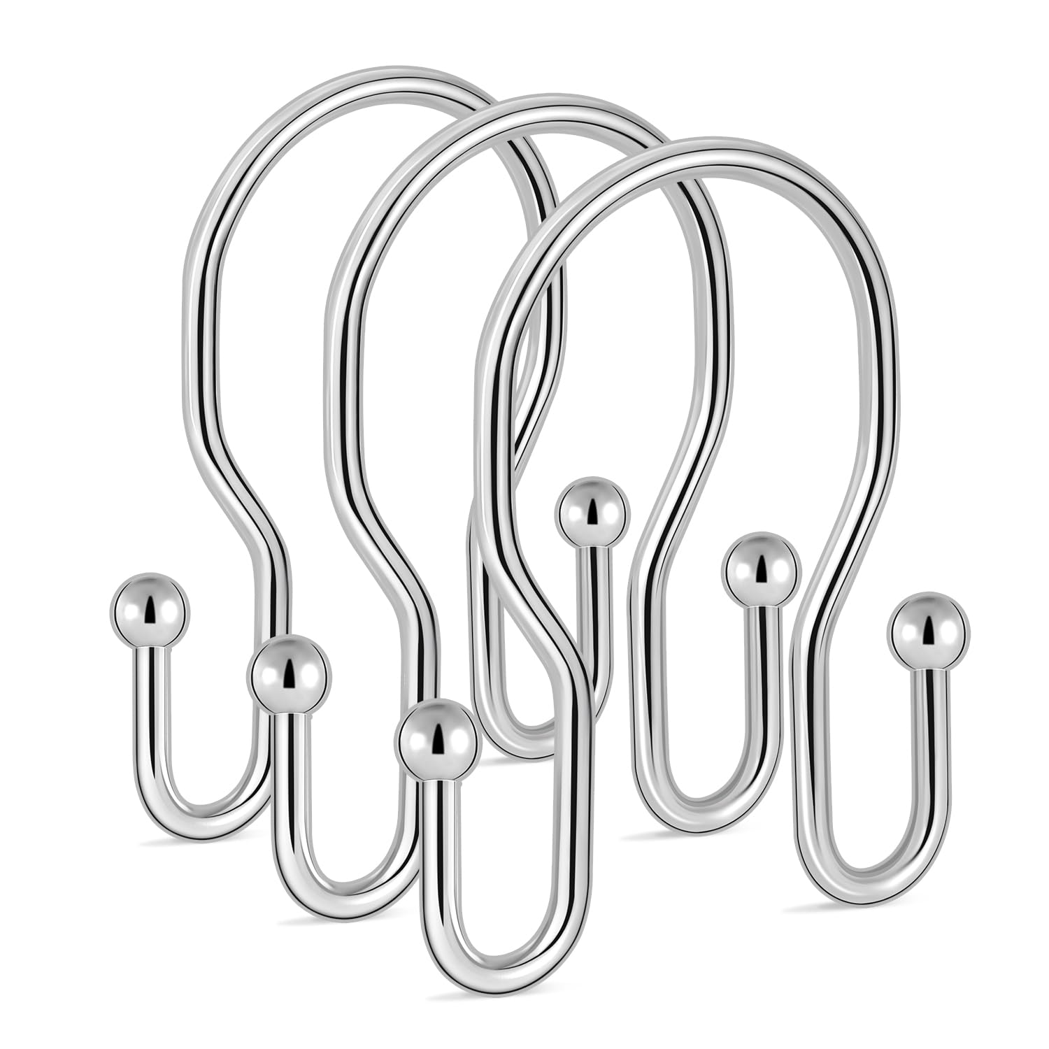 Photo 1 of 12 Pack Double Shower Curtain Hooks Rings, TENOVEL Double Sided Shower Curtain Hooks Rust Proof for Shower Curtain, Stainless Steel Bathroom Shower Hangers Rings for Shower Rods, Chrome