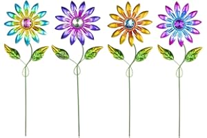Venniy 4 Pcs Metal Flower Garden Stakes, 16.3inch Outdoor Garden Decor Metal Flower Stick for Patio, Lawn, Yard, Pathway