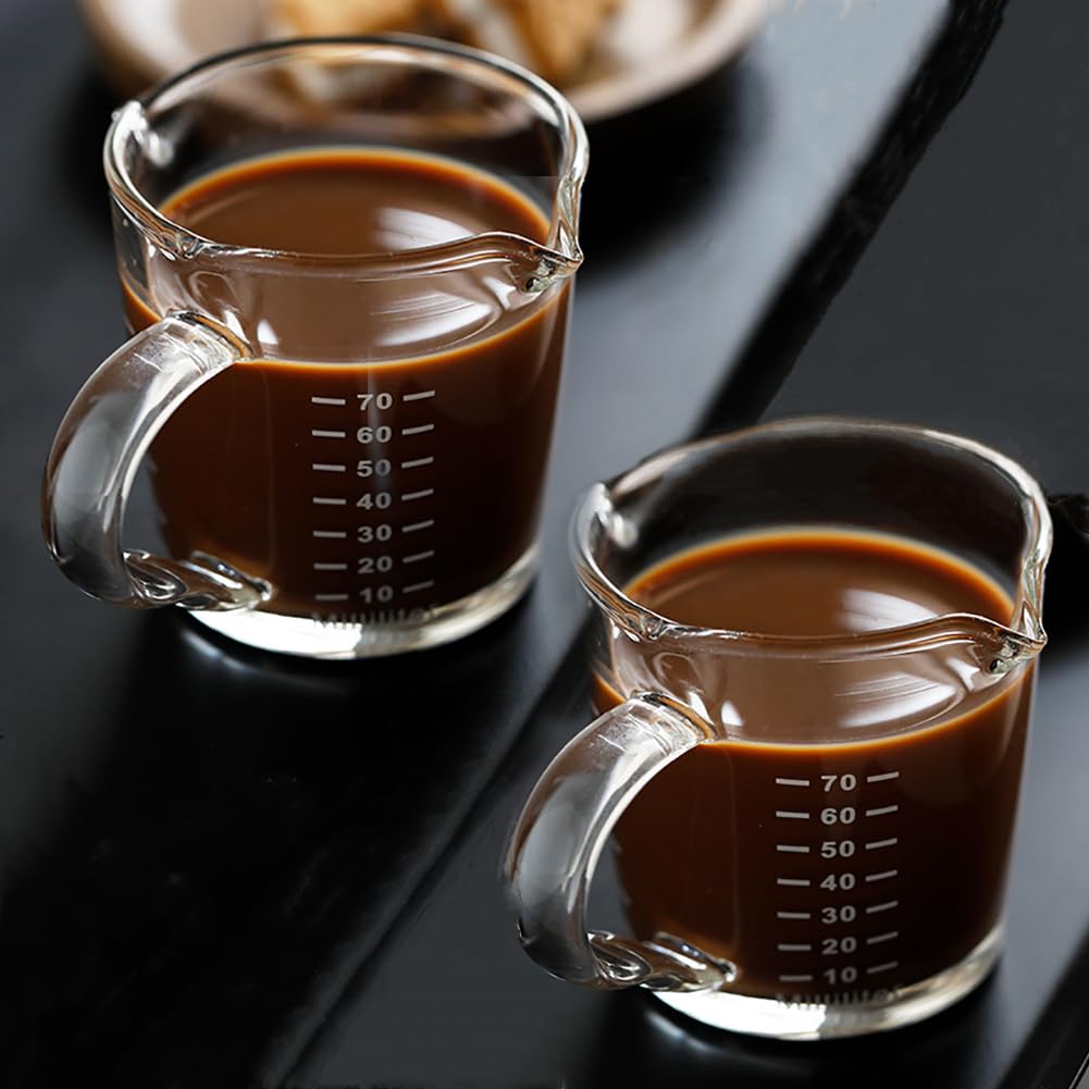 Espresso Shot Glass Cup with Double Spouts 3oz/70ml Coffee Shot Glass Measuring Cup with Handle Little Jug Mugs Measures Cup Liquid Pitcher Heat&Cold Resistant for Bar Party Home Wine Coffee Milk Tea