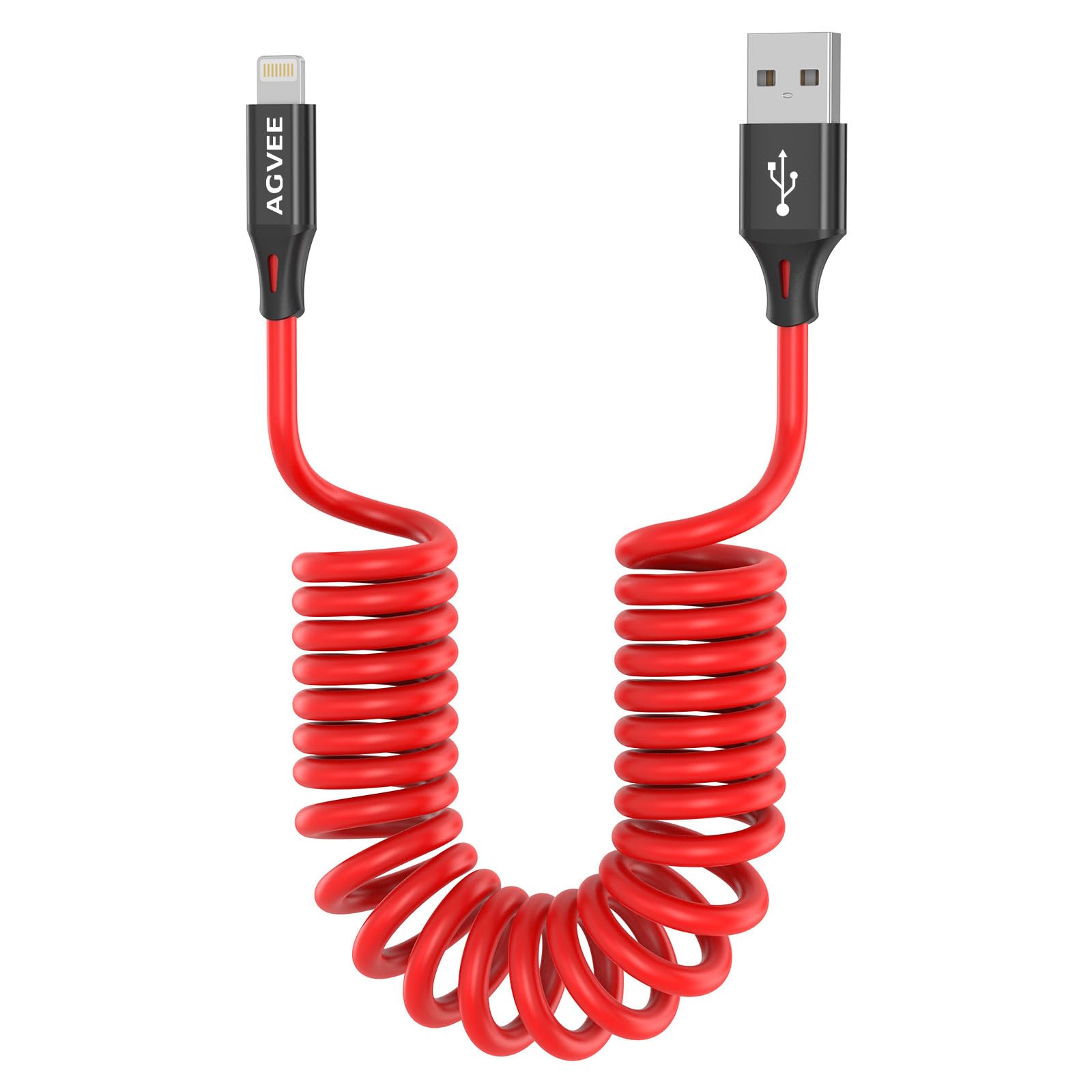 Photo 1 of AGVEE 3ft Coiled Short USB to Lightning Charging Cable [MFI Certified] 3A Fast Charger Cord in Car for iPhone 14/13/12/11/XS/8/7/6/5 CarPlay, iPad, iPod, Red