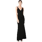 Dress The Population Womens Jordan Plunging Drape Front Sleeveless Long Gown with Slit
