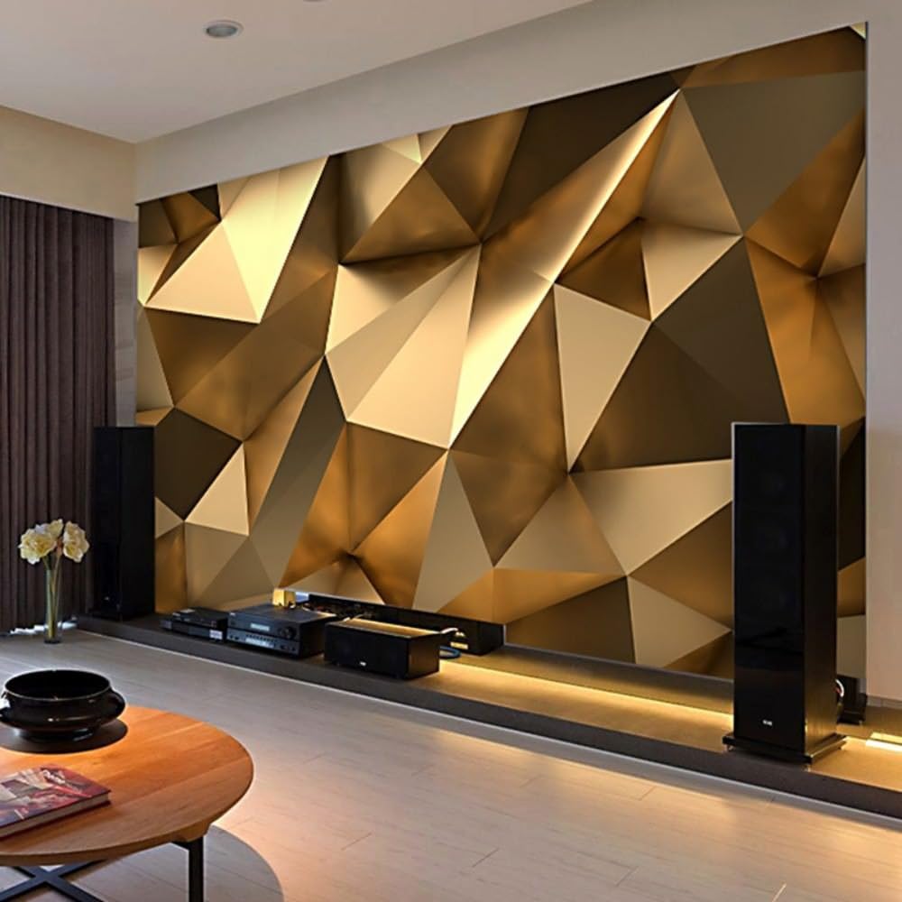Colomac Wall Mural 3D Stereo Abstract Space Golden Geometry Modern Creative Mural Suitable for Sofa TV Background Restaurant Bedroom Gallery Wallpaper 157.5 Inch x 118 Inch