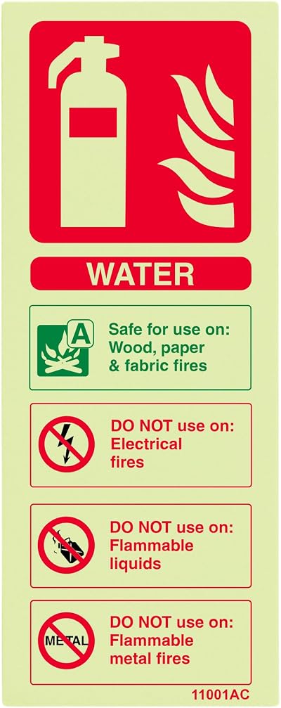 VSafety Glow Water Fire Extinguisher Sign 75x200mm ISO 7010