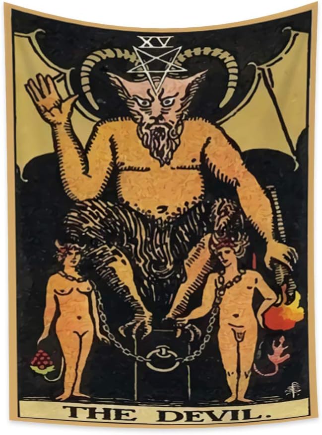 Tapestries - Renaiss 59.1x82.7 Inches The Devil Tarot Card Tapestry Gothic Devil Monster Europe Mysterious Medieval Tapestries Astrology Divination Art Wall Hanging for Bedroom Living Room Dorm Decor