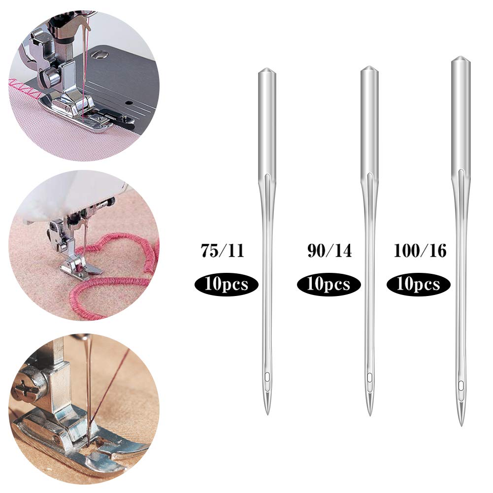 LUNARM 6 Pcs Hemming Foot Kit - 3 Pcs Narrow Rolled Hem Sewing Machine Presser Foot, 3 Pcs Wide Hem Presser Foot and 30 Pcs Sewing Machine Needles, for Household Multi-Function Sewing Machines