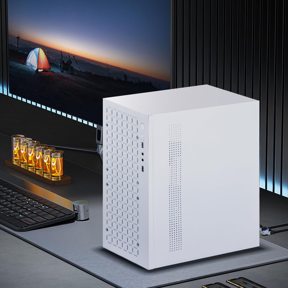 Micro ATX Case PC Case: MATX Case Mini PC ITX Desktop Computer Case Support Micro ATX MATX DTX ITX Mini PC with USB3.0, Support 3.5'' HDD (White)