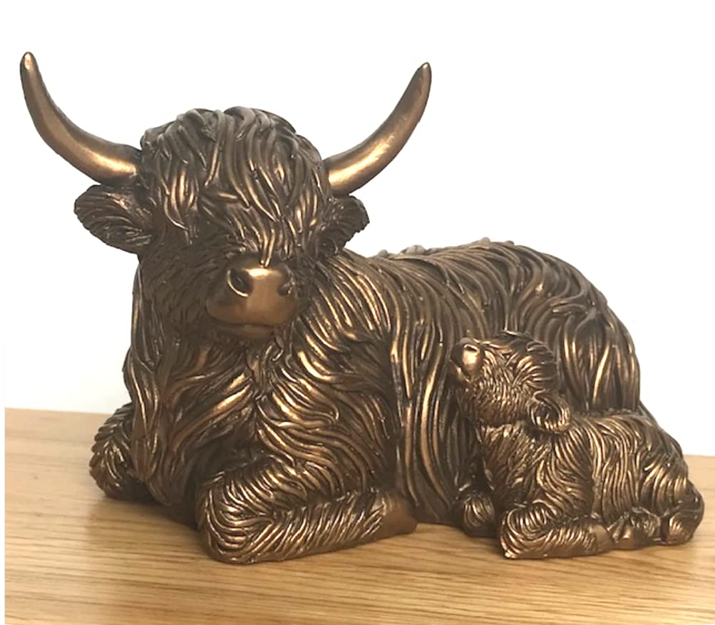 The Leonardo Collection Reflections Bronzed Cow & Baby Set Home Decor Figurines & Ornaments For Home & Office | Decorative Home Accessories Statues For Indoor & Outdoor, Bronze